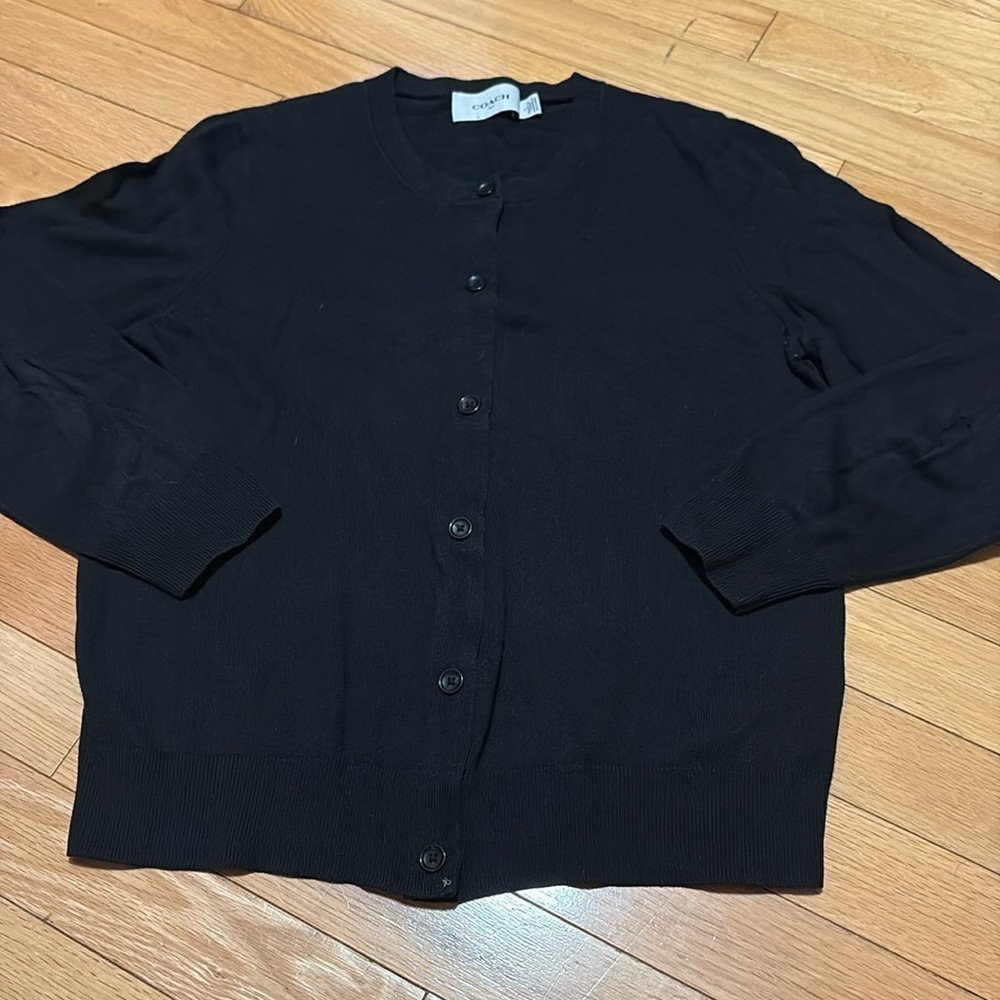 Coach 1941 Women Black Cotton Viscose Blend Cardigan Sweater - Small